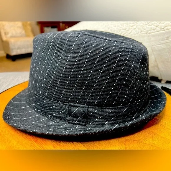 H008. Milani Pinstripe Style Fedora Hat with Matching Band L/XL - Picture 5 of 6